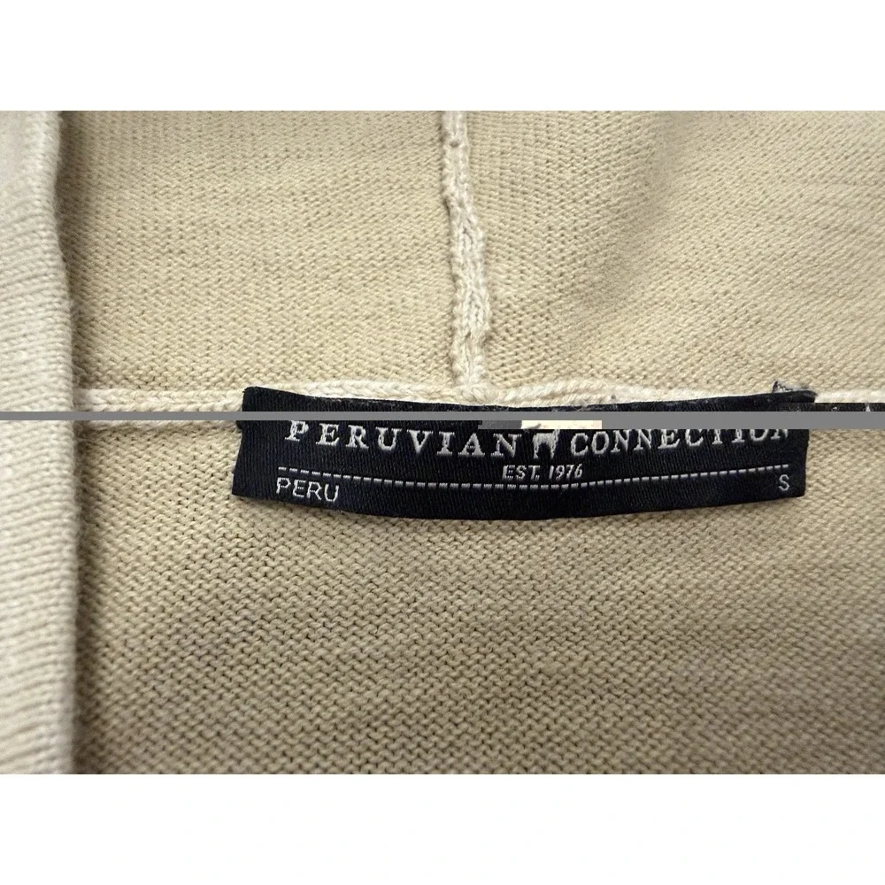 Peruvian Connection Knit Hoodie Womens Sz S Cotton Pouch Pocket Side Slit Lounge